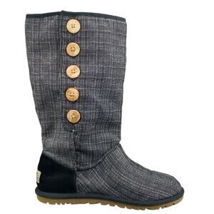 UGG Women’s Lo Pro Button Down Flannel Grey Denim Boot Size US 6